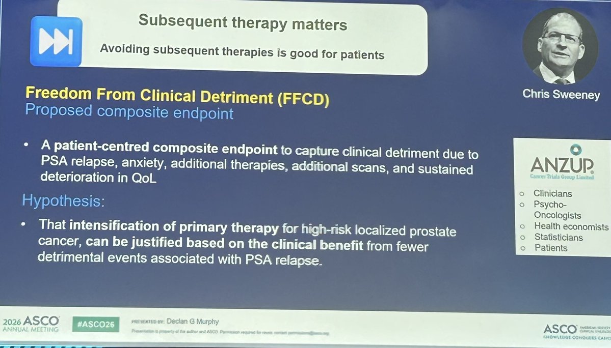 brookmans76's tweet photo. #PROTEUS presentation excellently discussed by @declangmurphy focusing on the right aspects to be discussed in early stage #ProstateCancer studies #Enzarad #Proteus + next steps to be implemented - including the development of #FFCD Freedom From Clinical Detriment as an endpoint to prove true benefit for patients
Thank you for generating visibility for this important upcoming endpoint work @declangmurphy 
@ChrisSweens1 #ASCO2026 @OncoDailyGU @oncodaily @urotoday