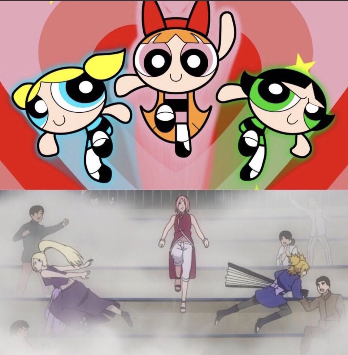 mayawsp's tweet photo. the powerpuff girls x naruto kunoichi https://t.co/rV7GgAChFx