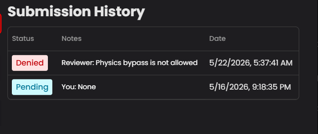 StillGMD's tweet photo. hello, is physics bypassed the same thing as TPS? I didnt have TPS on and my submission got denied and idk why :( https://t.co/kQAeoAF1Hn