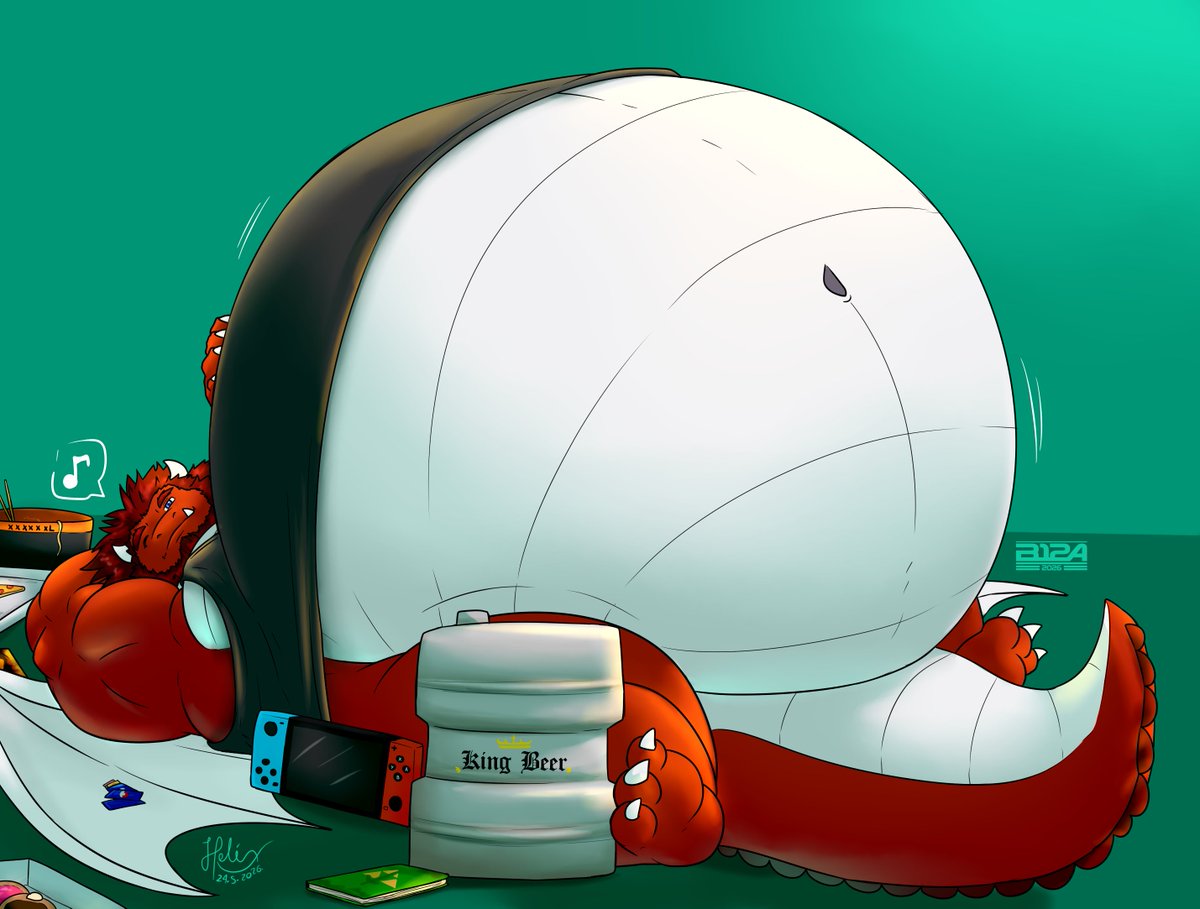 B12A_ART's tweet photo. Testing out a new Ych I'm working on, where Argyross is resting, lying on his back, a big, round, full dragon.
Maybe after a good session of playing and reading his comics.

I was practicing a playing with the colors https://t.co/D8mxfJ2a3M