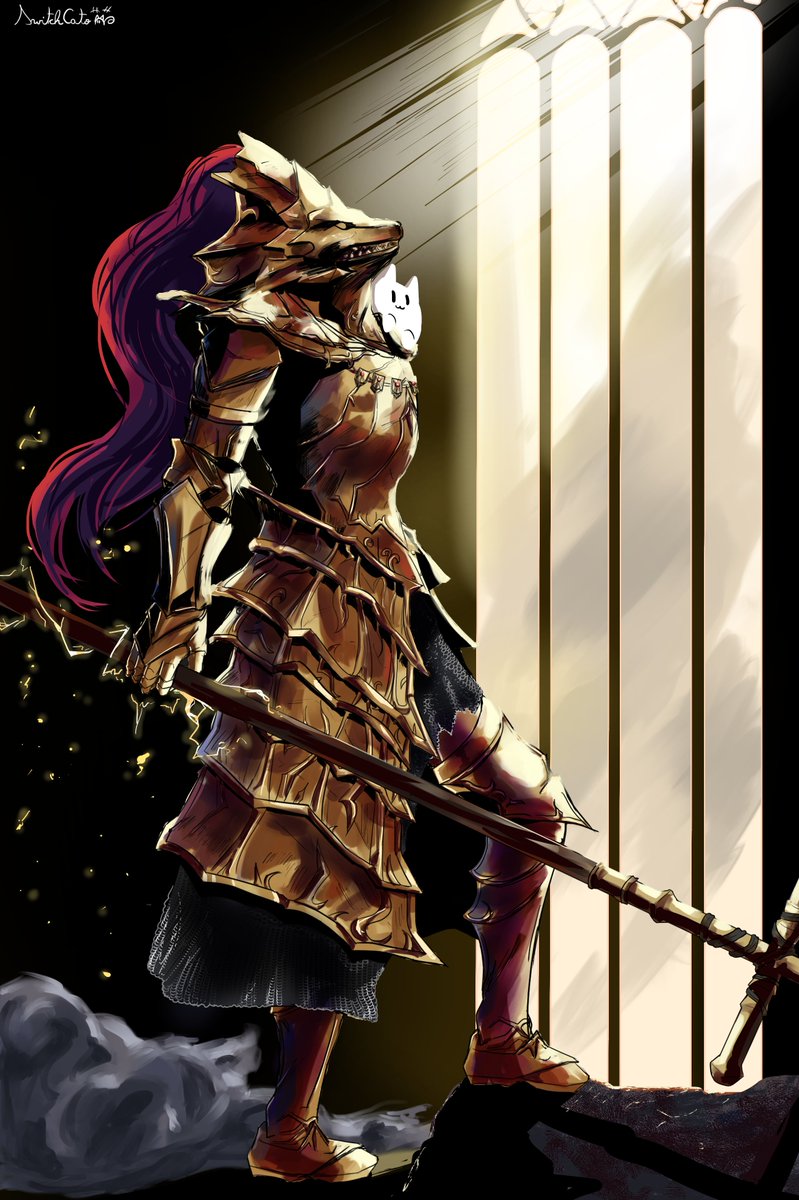 SwitchCato's tweet photo. Ornstein and cat remake, AGHH I never continued the Dark souls ideas. (someday Ill do smough too, just need time), but Im pretty happy with the result  #にゃんこ大戦争 #thebattlecats https://t.co/FeqisZ8XqL