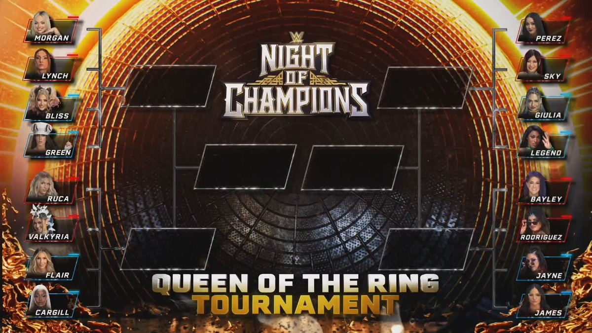 WWE's tweet photo. Only one will become Queen of the Ring. 👑

The Queen of the Ring Tournament begins TOMORROW on #WWERaw!

📍: Turin, Italy 🇮🇹
🎟️: https://t.co/i2l9mP1rIw
📺: 2pm ET/11am PT on @netflix https://t.co/c52LxH8Agf