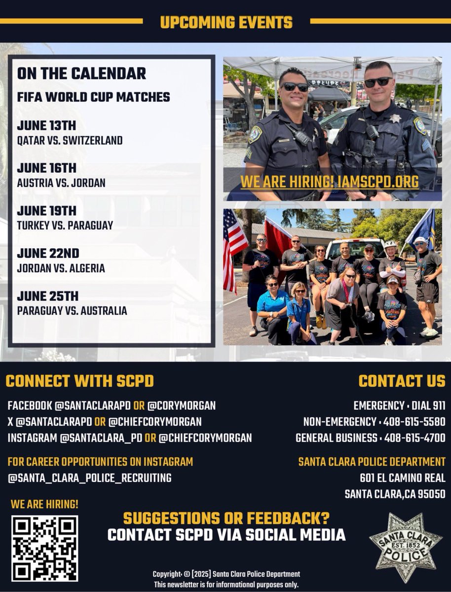 SantaClaraPD's tweet photo. The Mission, May Edition, is here. Read about recent community outreach efforts, crime prevention initiatives, employee achievements, and the ongoing work that helps keep Santa Clara safe. 

View web/past editions here: https://t.co/YRQh8JyZ74 https://t.co/87ibuMdGOd