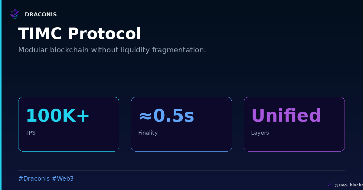 DAS_blockchain's tweet photo. Hot take: Liquidity fragmentation is killing modular blockchain.

Most L2s → separate tokens → user confusion → ecosystem failure.

Draconis TIMC = one token (DAS) across ALL execution layers.

Unified liquidity. 100K+ TPS. ≈0.5s finality.

#Draconis #Modular #Web3 https://t.co/vNd0OXwUpd