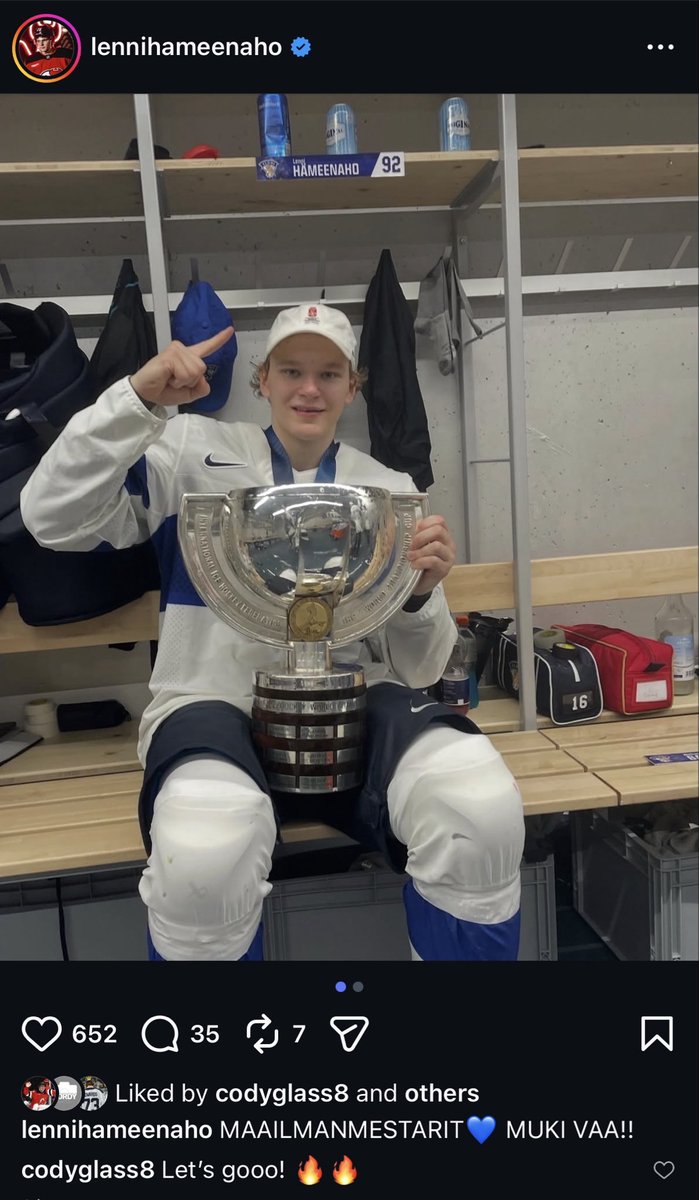 InStilettos_NHL's tweet photo. So appropriate that #NJDevils Cody Glass’ comment is the one visible on Lenni Hämeenaho’s post. 

“(Cody) was great right from the start. He’s telling me to do my thing &amp; he would help me as much as he could - A really big help for me on the ice and off the ice as well.” - Lenni https://t.co/z6ZkjbBDN8