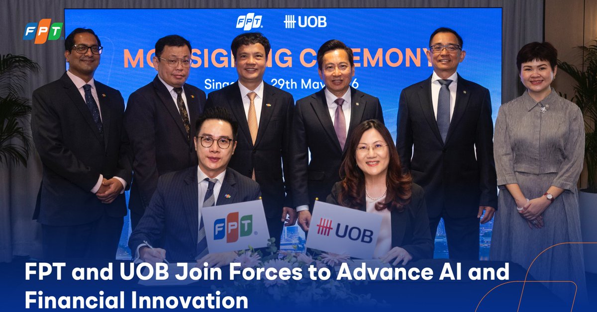fpt_software's tweet photo. FPT and UOB have signed a MoU to explore strategic collaboration in AI, digital transformation, and financial services innovation, with a shared focus on building more scalable, resilient, and customer-centric financial services.

👉🏻 Read more: https://t.co/5CeOzF3Rck https://t.co/wuTQww9IdA