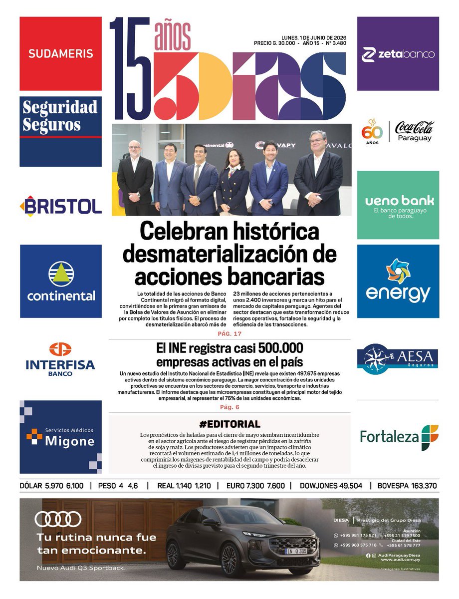 esampras's tweet photo. Portadas principales de @5diasPY #5díasX y @elindepy 01.06.2026 https://t.co/zpwrOQPtq8