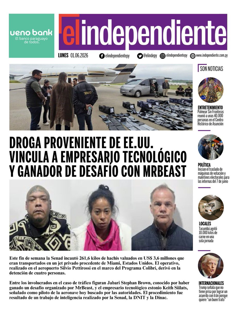 esampras's tweet photo. Portadas principales de @5diasPY #5díasX y @elindepy 01.06.2026 https://t.co/zpwrOQPtq8