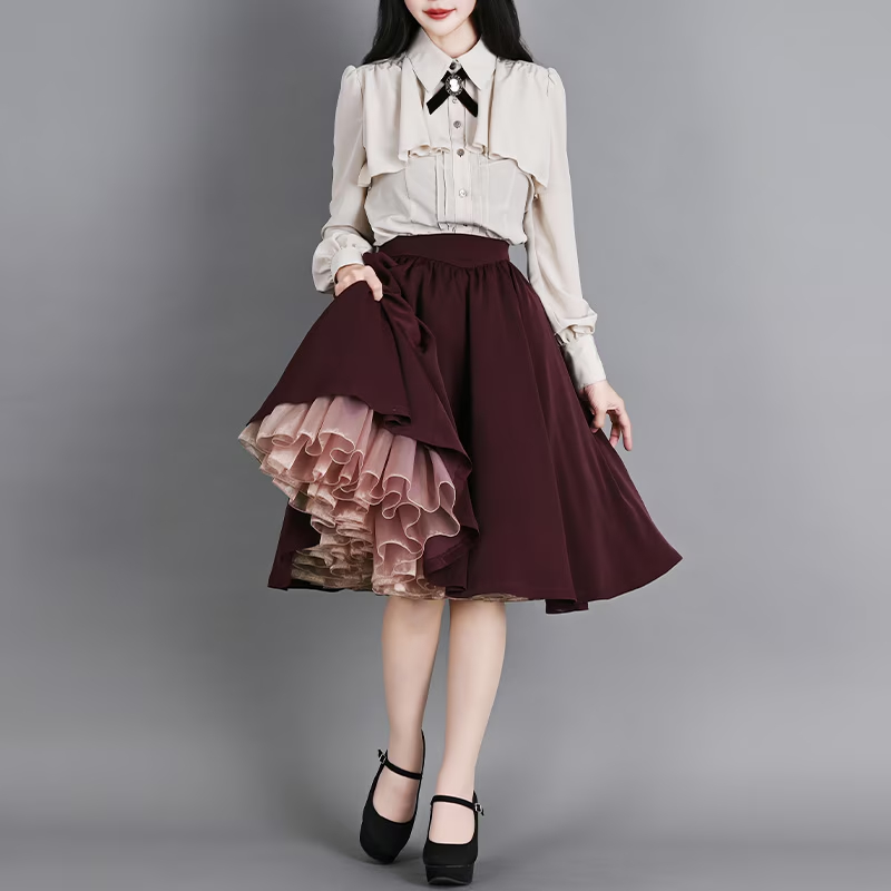 NOS_PROJECT's tweet photo. 【pick up】運命のパニエ　桜餅

ふんわりと広がるシルエットは、まるで和の情景を閉じ込めたよう。
高級感あふれるシャンブレーオーガンジーを贅沢に使用し、動くたびにふわりと優雅な印象を与えます。 https://t.co/YfE4tQIGr7