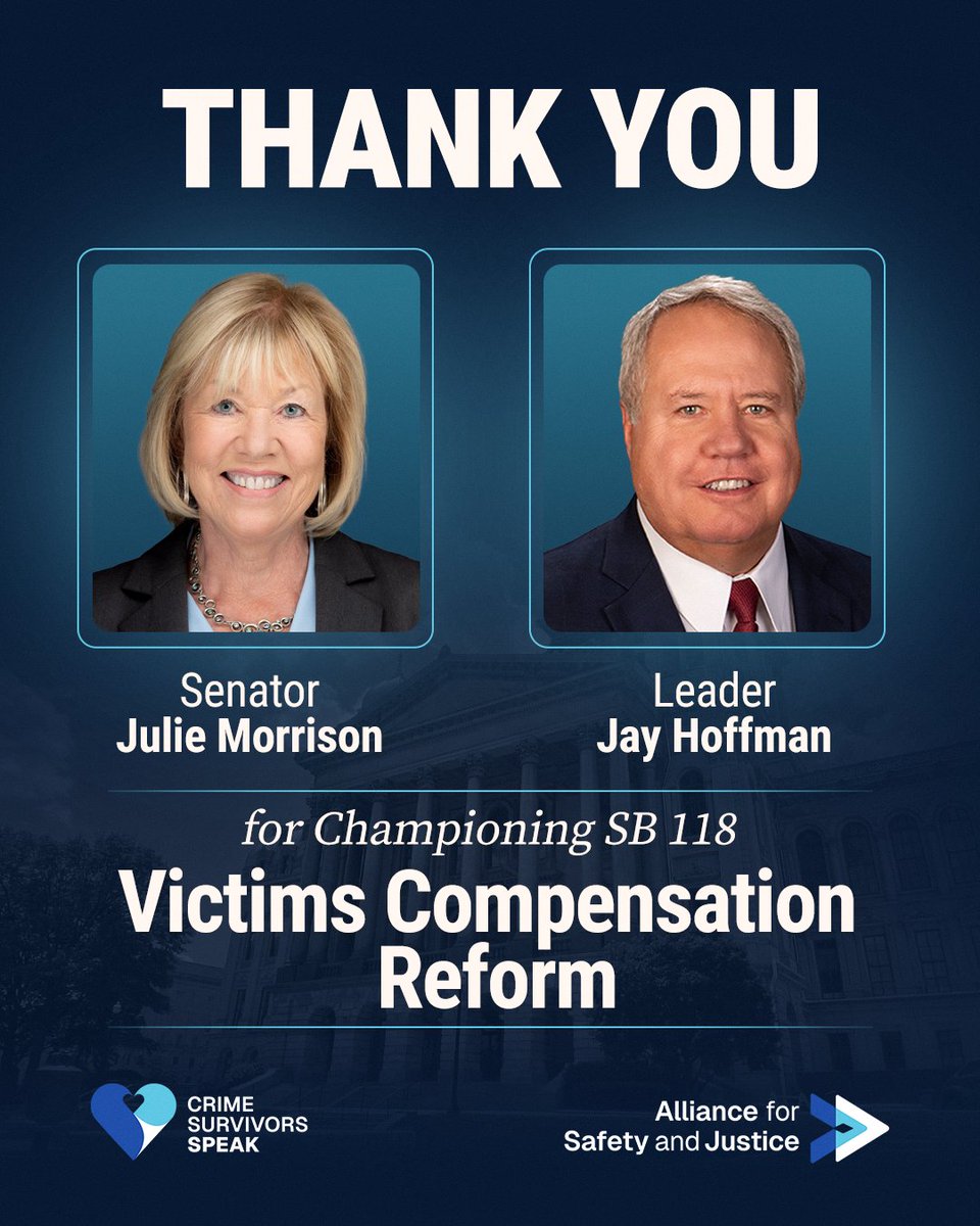 asjpolicy's tweet photo. Big news from Illinois! 📢 As the legislative session wraps, we’re celebrating 3 major bipartisan wins for #publicsafety

SB 118: Expands access to victims’ compensation, giving survivors more time to report their victimization and easier access to emergency help. https://t.co/YLha0PkX0M