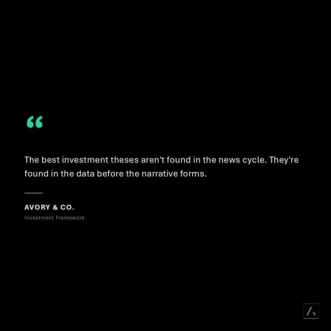 AvoryCo's tweet photo. The best theses aren't in the news cycle - they're in the data before the narrative forms. - Avory &amp; Co. https://t.co/8O45GW2Ftd