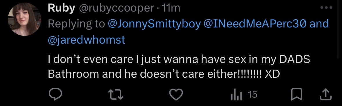 INeedMeAPerc30's tweet photo. @rubyccooper @jaredwhomst @JonnySmittyboy Also thank god you deleted this comment this sure is fucking weird https://t.co/FnJCYmRs88