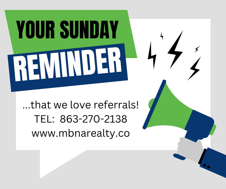 MbnaRealty's tweet photo. 💫 REFERRAL REMINDER 💫

We just wanted to take a moment to say… THANK YOU! 🙌
Your referrals mean the world to us, and they’re the reason MB&A Group powered by LPT Realty continues to grow, serve, and make a difference in our community.

🏡 Whether your friend is buying, selling, investing, or just has questions —
send them to your favorite MB&A agent!

✨ This is your weekly reminder:
When someone mentions real estate, don’t keep us a secret 😉
Share our name and let us take great care of them the MB&A Way.

📞 Call or Text: 863-270-2138

Because the greatest compliment we can receive is your referral ❤️

#MBnAWay #RealEstateDoneRight #ReferralAppreciation #YourFavoriteRealtor #SupportLocalAgents