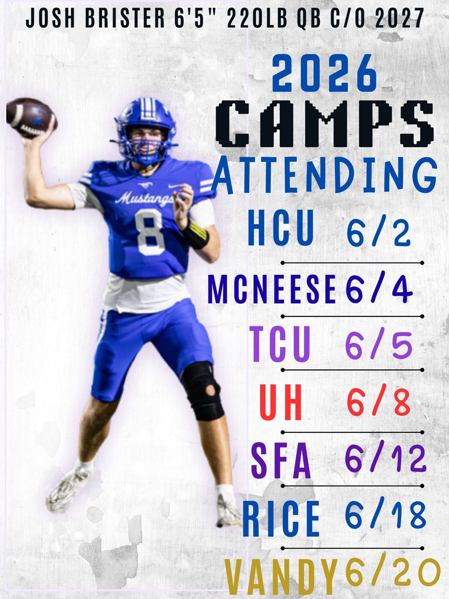 JoshuaBrister02's tweet photo. Ready to work! @HCUFootball @McNeeseFB @TCUFootball @UHCougarFB @SFA_Football @RiceFootball @VandyFootball @CoachShawnBell @CoachPost @CCasarahi @coach_ben3 @CoachBlank65 @CoachCToon @_CoachJJohnson https://t.co/mtEpE9vM6g