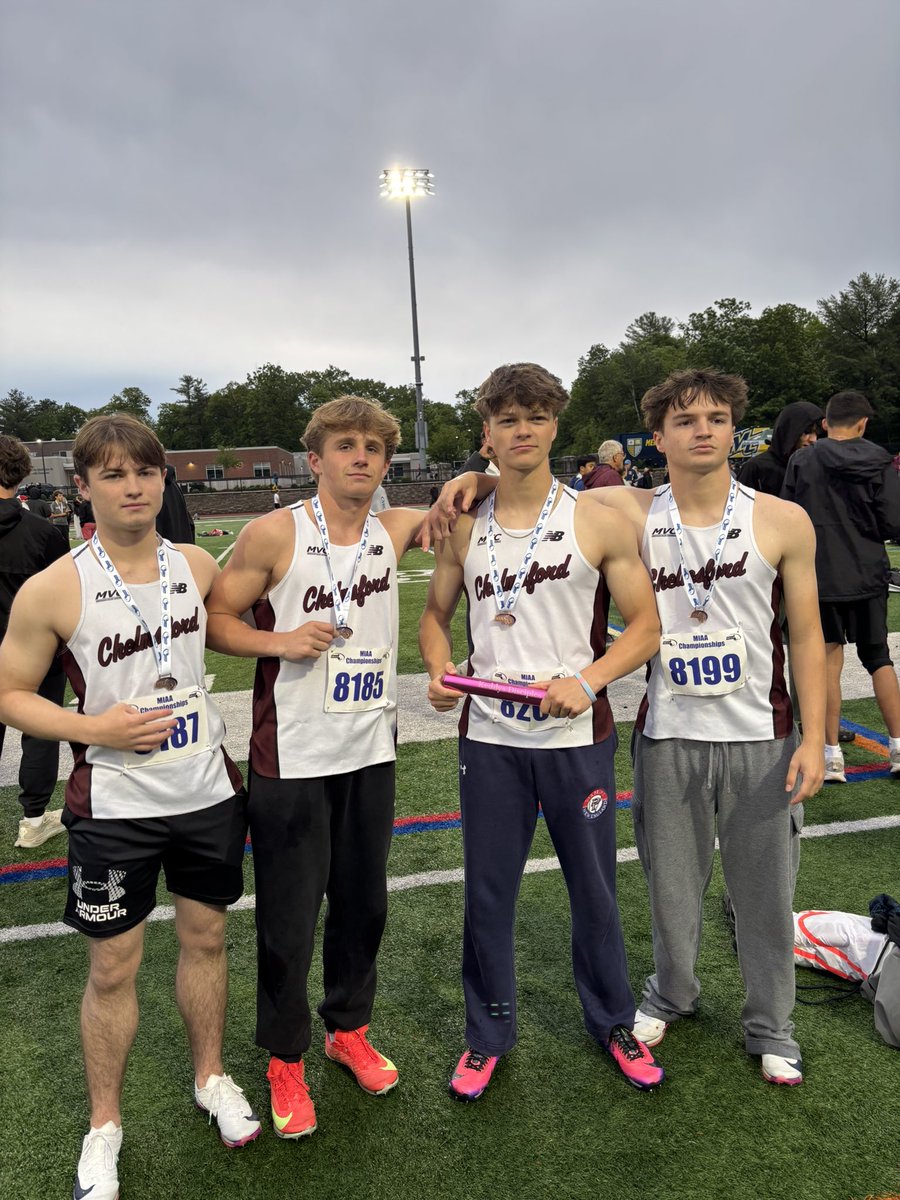 chelmsfordtrack's tweet photo. Congrats to Jeff Dunakin, Braeden Coddaire, Micah Thoren, and Chase Philoon for finishing 4th at the MIAA D2 meet!

@_LionsAthletics https://t.co/p4o8jRL4wy