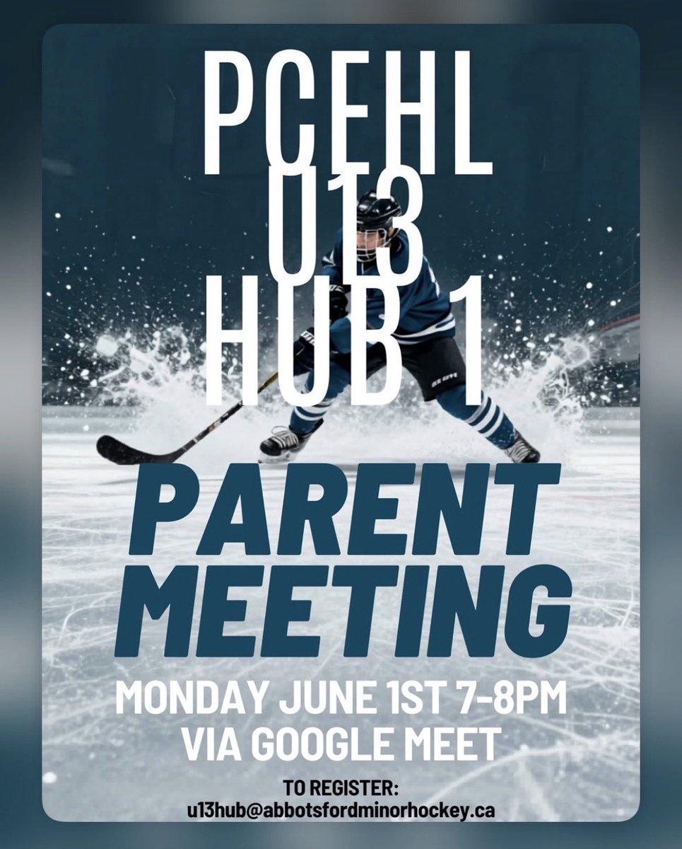 PCAHAMain's tweet photo. PCEHL U13 Hub 1 Associations- Abbotsford, Chilliwack and Hope - Parent Meeting is on June 1st!

📸 PCEHL Hub 1 https://t.co/TI4IXRnMgV