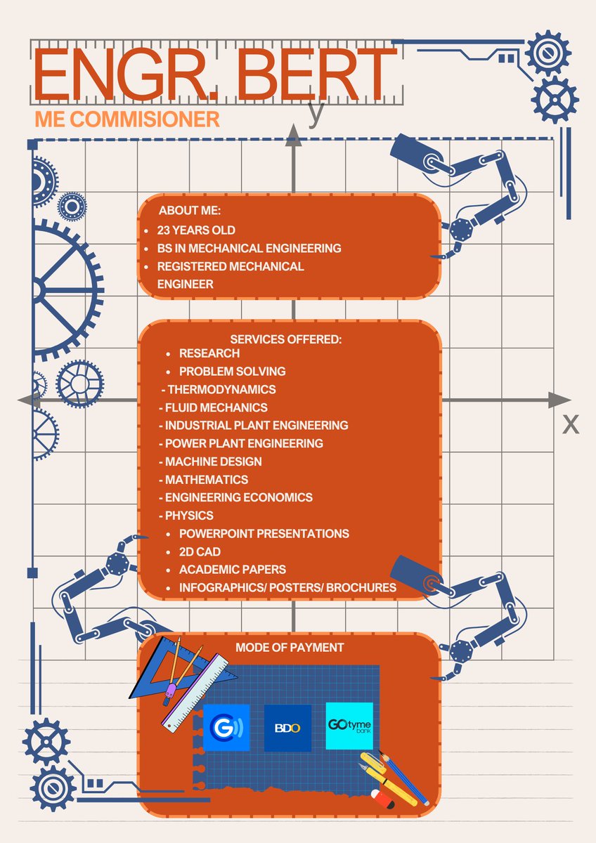 _engrbert's tweet photo. Engr. Bert is open :3 research paper posters digital posters diagrams brochures video edit movie review book review essay slogan logo infographics critique paper reflection paper powerpoint presentation cad drafting ME/Mathematics problem solving anything related to engineering^^ https://t.co/9MUlFEMZl3