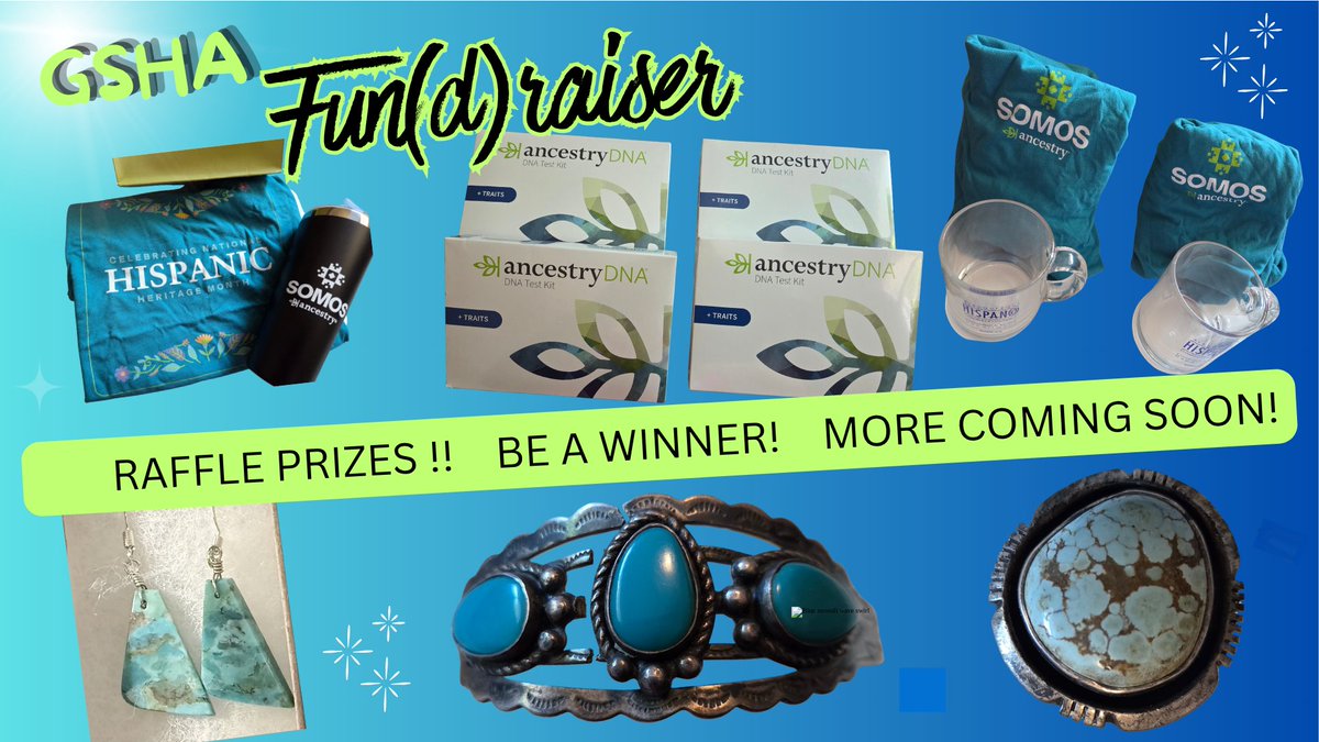 gshasocal's tweet photo. Win a free Ancestry DNA kit!  Or beautiful jewelry!   Mug or Tee Shirt anyone?  More Raffle prize previews coming soon.  Join the fun at the GSHA Conference in Taos in June!  Register now at https://t.co/Dr7NDgPtBP https://t.co/Rr7GcfAmhJ