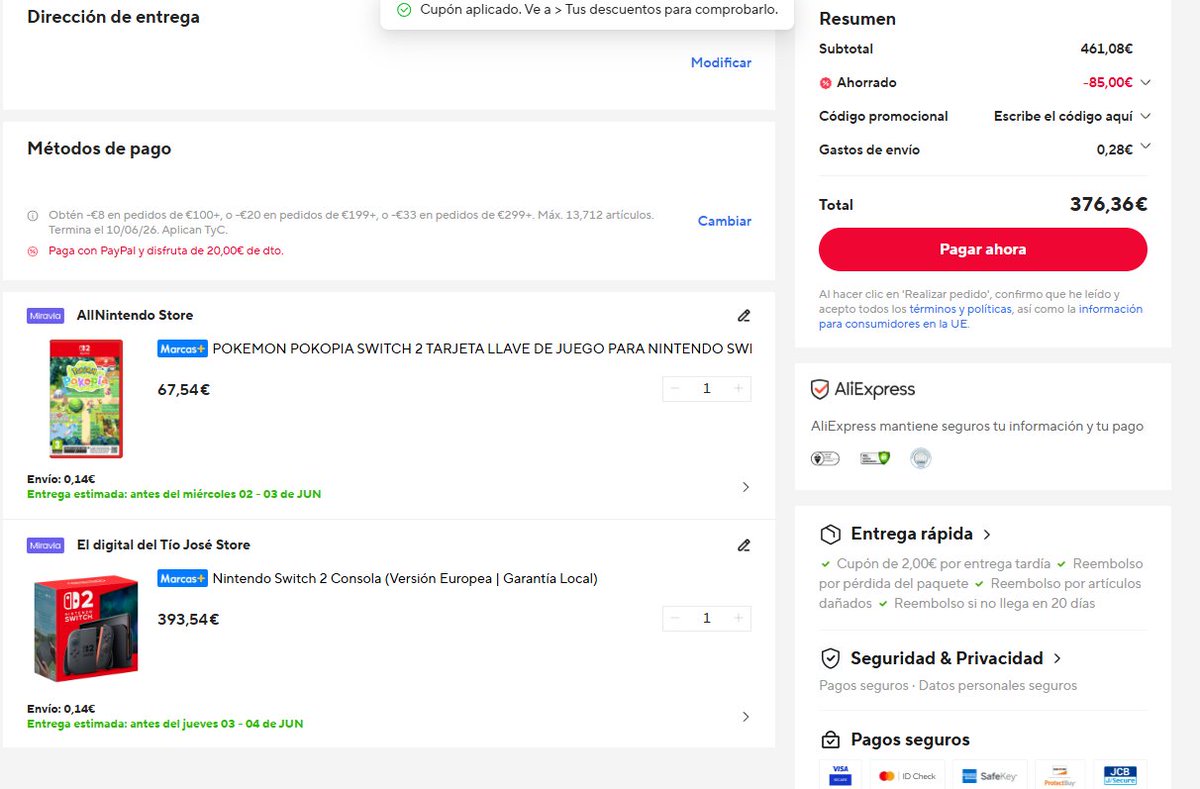 Ziroks76's tweet photo. Han vuelto a poner las ofertas de Aliexpress, por si alguno os interesa la Switch 2 bien de precio, dejo link los links (yo la compre por Aliexpress la mía, así que es fiable)
Switch: https://t.co/0mvgOwXMBX
Pokopia: https://t.co/p2CxLXcslj
El código de 65€: ESSS65 https://t.co/d7VKo6Wekn