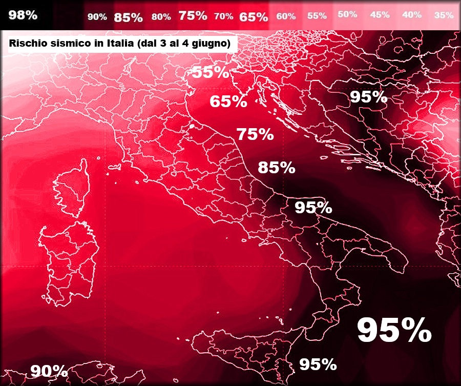 Italyforecast's tweet photo. Rischio sismico in Italia (dal 3 al 4 giugno) https://t.co/tM3PAuyuwB