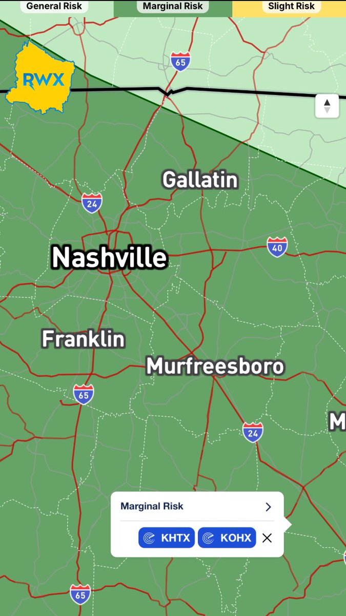 RuCoWeather's tweet photo. Monday is our last day in this sticky, muggy pattern, but it’s going out with a threat of severe weather. Most of Middle TN is under a Level 1 of 5 (Marginal Risk).

⚠️ Quick Details:
 
Impacts: Damaging wind gusts (main threat) and large hail.
 
Timing: Round 1 hits 9 AM – 1 PM as a line moves NW to SE. A second round is possible late afternoon/evening, but confidence is low.
 
The Catch: If the morning storms are strong, they’ll zap the energy for the evening. If morning storms fizzle, evening storms become more likely.

Keep Rutherford Weather handy for the morning commute. Once this clears, the humidity drops! 🌤️
#TNwx #RutherfordWeather