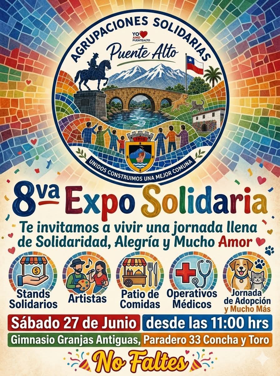 kometaschile's tweet photo. Te invitamos a vivir la Gran 8va Expo Solidaria de Pte Alto el sábado 27 de junio. Te esperamos en Las Granjas Antiguas Paradero 33 Concha y Toro. Ven a vivir la maravillosa experiencia de la Solidaridad. ❤️✨ #Solidaridad #PuenteAlto #cristodemayo #temblor #terremoto #davo https://t.co/TvHo3RgDK8