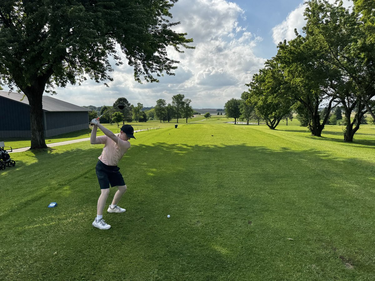 CooperShow's tweet photo. Sometimes you need to go back to where it all began. Traveled to my hometown course, River Ridge in Garretson, SD with Wyatt for two fun 9 hole rounds. Small rural 9 hole courses are underrated. Kid played well. (First course I ever played and I worked there 2 years in HS.) https://t.co/YwKa5SaOnV