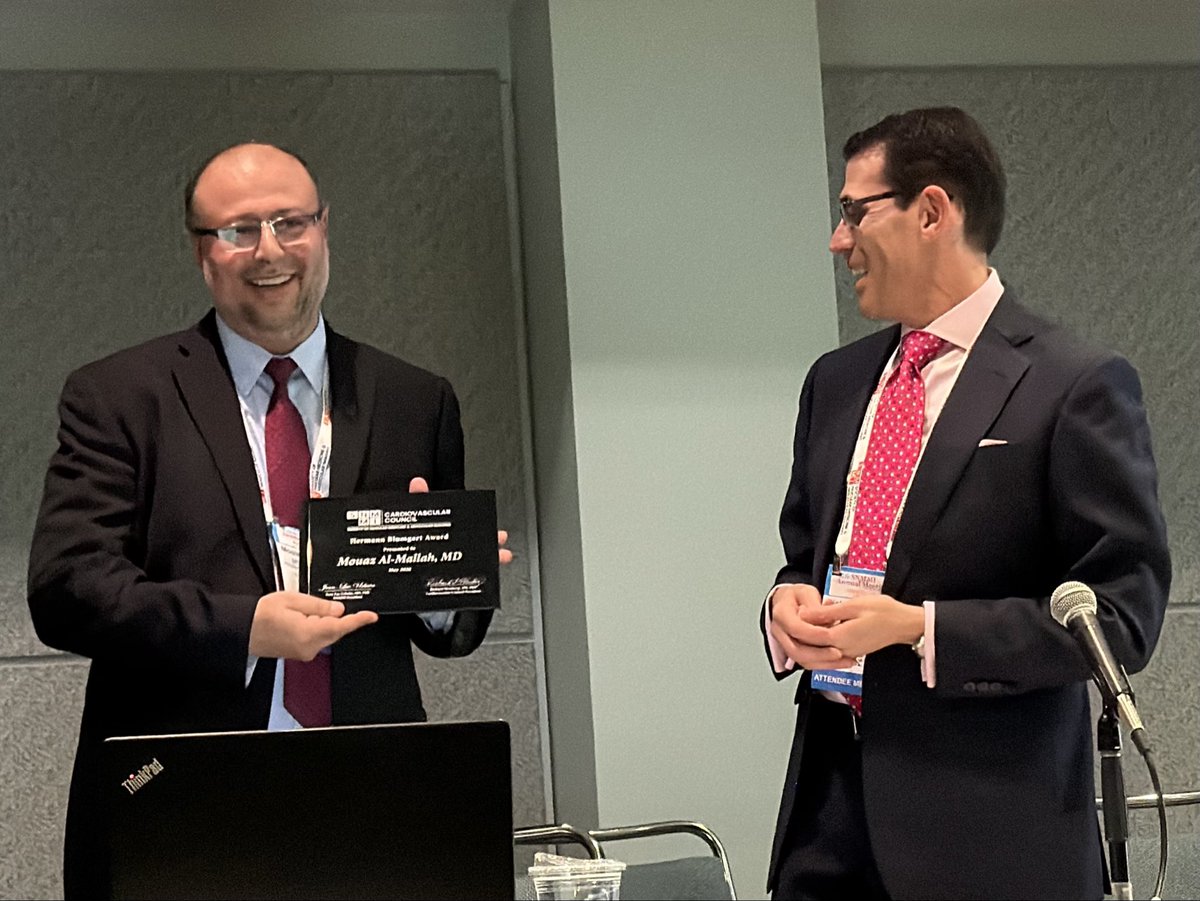 JBourqueMD's tweet photo. Congratulations to Mouaz Al-Mallah @almallahmo, the 2026 SNMMI Cardiovascular Council Hermann Blumgart award recipient! Dr. Al-Mallah gave a fantastic talk laying out vision for the growth and advancement of cardiac PET. #ThinkPET #CVNuc https://t.co/9bMbLuuVe8