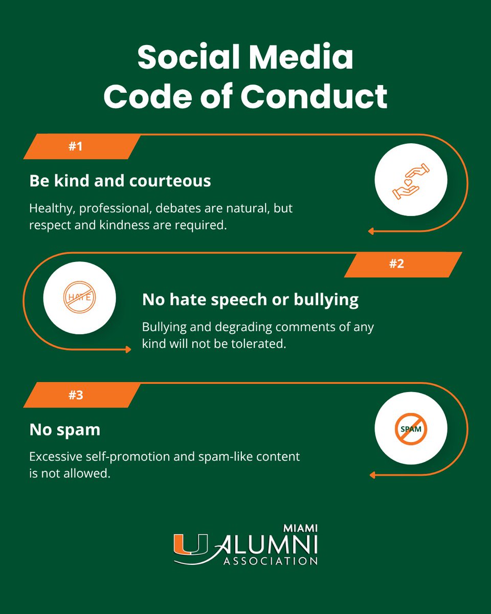 pbccanes's tweet photo. Hey Canes, this is a friendly reminder, we're jumping in today to share some rules of engagement: 

1️⃣ Be kind and courteous 

2️⃣ No hate speech or bullying

3️⃣ No spam - Excessive self-promotion and spam-like content is not allowed.

Thanks, everyone—Go Canes! 🙌 https://t.co/wE3TiYe2rX