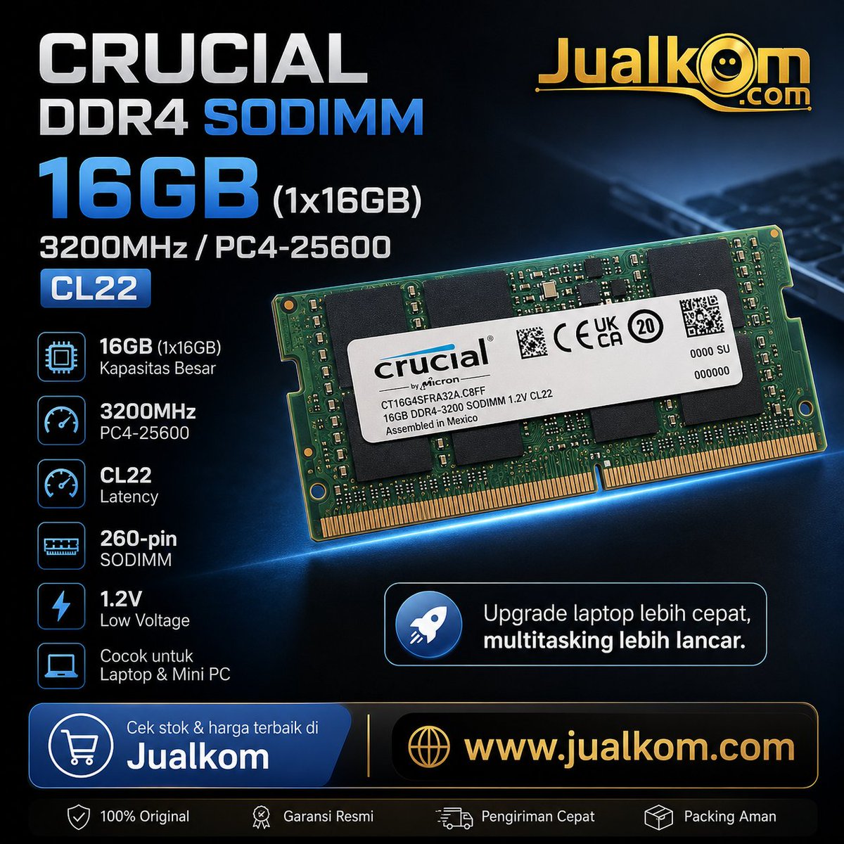 KCComputers's tweet photo. Upgrade laptop Anda dengan SODIMM DDR4 16GB Crucial 3200MHz PC4-25600 CL22 ⚡
🌐 https://t.co/3hLV4D2Q6k
#Jualkom #CrucialRAM #RAMLaptop #DDR4 #SODIMM #RAM16GB #UpgradeLaptop #KomputerJakarta #LaptopUpgrade #PC425600 https://t.co/SqsXl79R37
