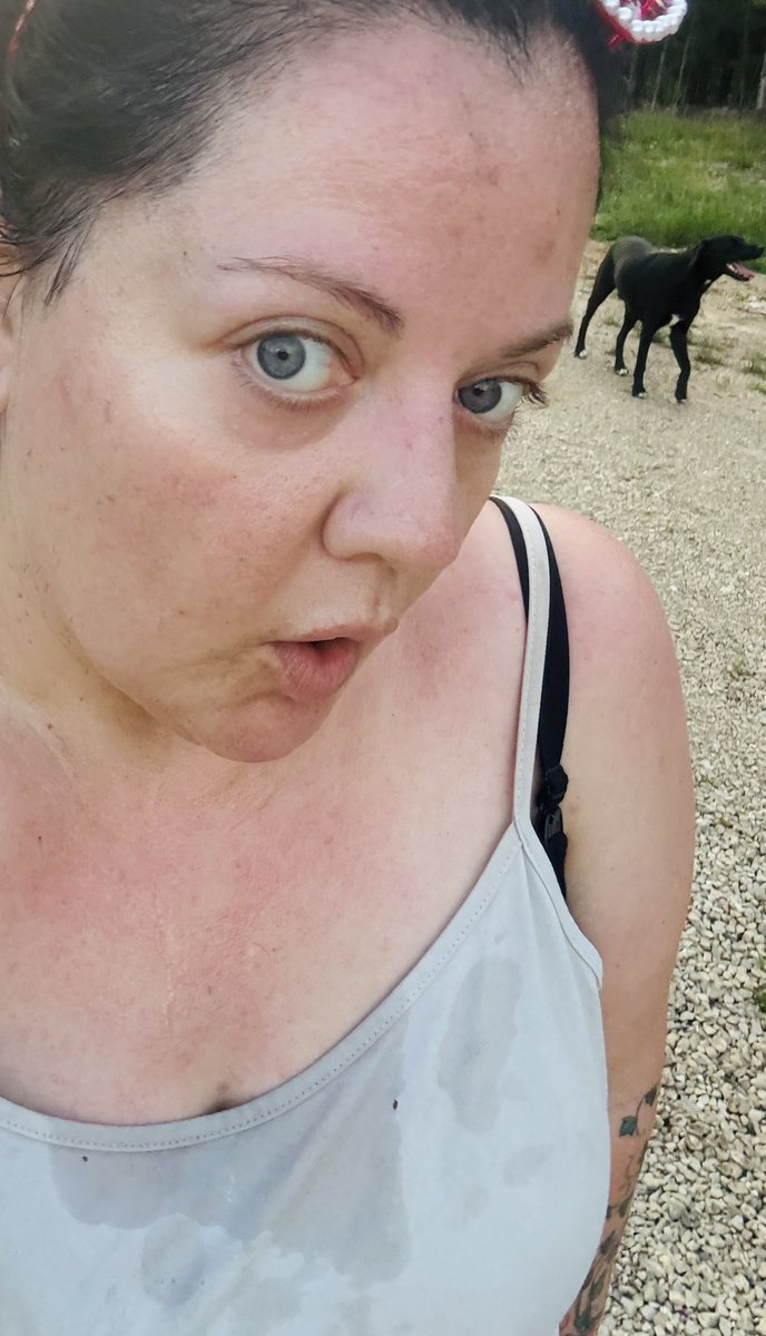 PeacheswuzHere's tweet photo. #gonejoggin #hotmess &amp; my fresh hair dye is leaking too lol 😝 

Oh well!!  Whomp whomp 🫵🤷🏻‍♀️🥰💜 https://t.co/h3UTJqcpv8