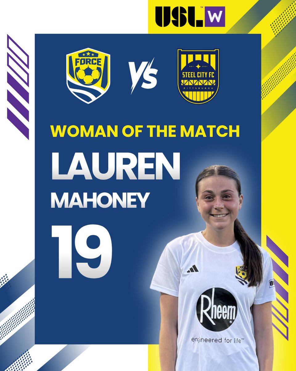 ClevForceUSL's tweet photo. ⭐️ WOMAN OF THE MATCH ⭐️

A huge performance from #19 Lauren Mahoney helped spark Cleveland Force SC’s comeback victory at home! ⚽🔥

Lauren played a key role in fueling the attack as the Force battled back to earn a thrilling 3-2 win over Steel City FC! #CHIRP https://t.co/crssCkv8MS