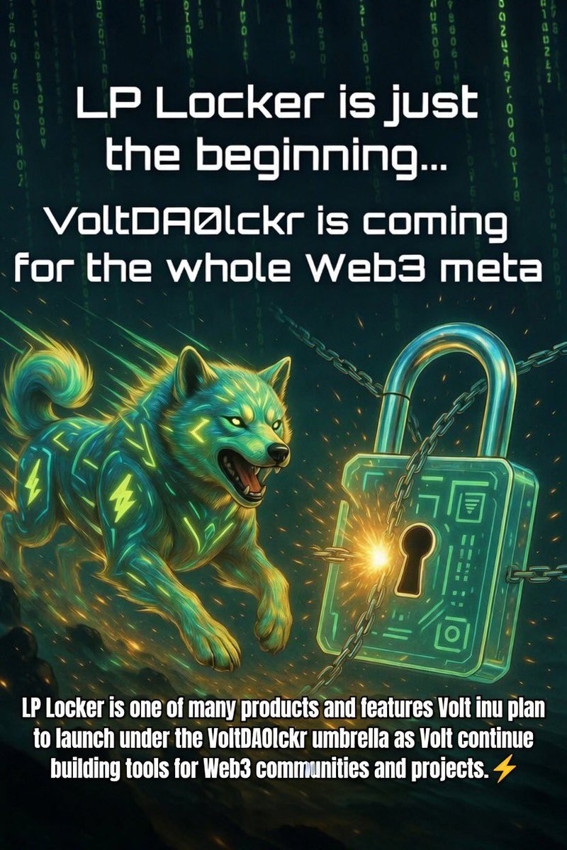 IamSandyCesaire's tweet photo. LP Locker is one of many products and features Volt inu plan to launch under the VoltDAOlckr umbrella as Volt continue building tools for Web3 communities and projects.⚡

https://t.co/ZYMQ6KTBor https://t.co/Im5Nv6i1wT