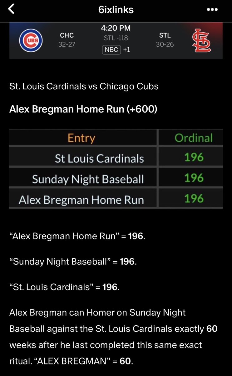 6ixlinks's tweet photo. #GEMATRIA🔥🎷 #SundayNightBaseball https://t.co/a3MNaPPdBG