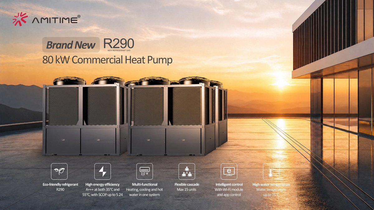 amitimeheating's tweet photo. The AMITIME R290 80 kW PowerSTAR+ commercial heat pump is designed for reliable and efficient performance in large-scale heating and hot water applications.

#AMITIME #HeatPump #CommercialHeatPump #HVAC https://t.co/dxZZjGb0uF