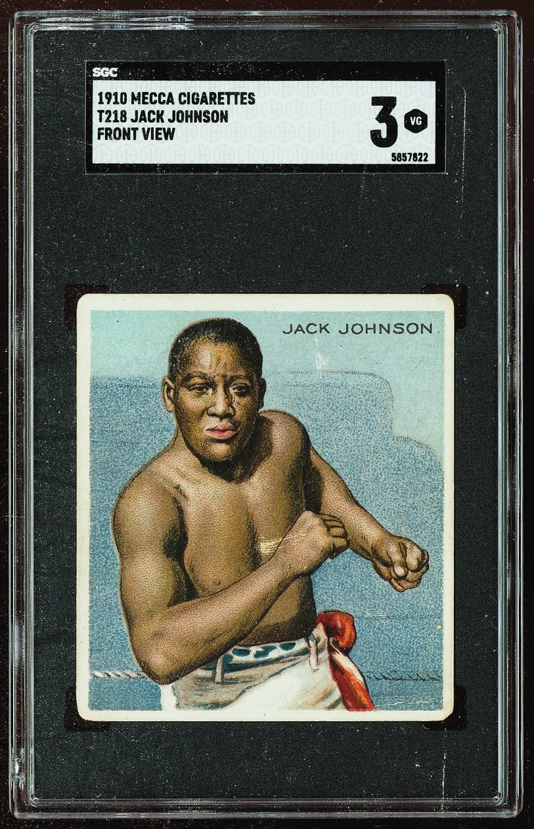 prewarcards's tweet photo. Jack Johnson's front-facing card in the 1910-12 T218 Champions set is the most valuable card in the set. Here's a stunning SGC 3 of the card. A PSA 3 recently sold for $400. Take this SGC 3 for $325 https://t.co/8R60iRkHEv