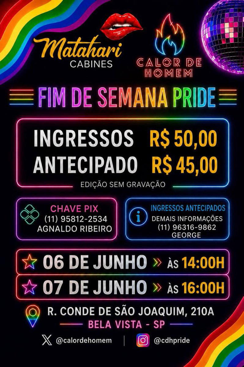 SafadoMS2's tweet photo. Duas edições do @calordehomem em um fim de semana é real, vai acontecer.
Sábado 06/06 das 14h à 00h.
Domingo (após a parada) 
07/06 das 18h à 00h.
Se alguém procurar por mim, já sabem onde me encontrar. Antecipados através do WhatsApp 
https://t.co/0zpMnS4QTO https://t.co/BaHD3yHrlL