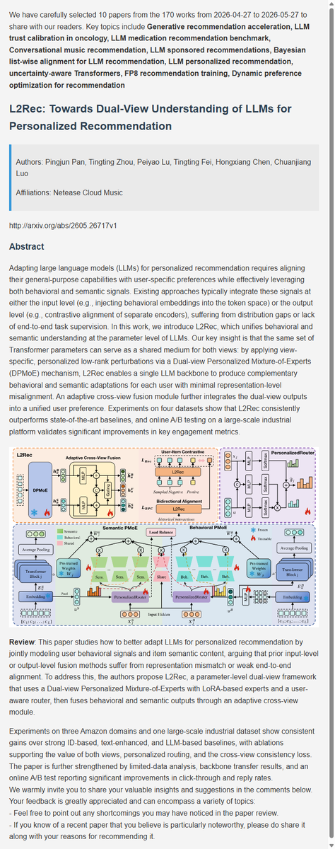 BayCoralee26992's tweet photo. Recommendation latest research progress | 7. L2Rec: Towards Dual-View Understanding of LLMs for Personalized Recommendation
#AI  #DeepLearning  #ArtificialInteligence  #Datascience  #Research  #recsys https://t.co/Bf6ZoX9LcP