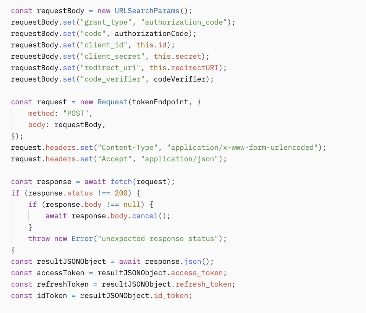 pilcrowonpaper's tweet photo. Do we really need a library for OAuth?

Especially since providers can add their own request parameters (login_hint=SUB) and response fields ("refresh_token_expires_in": 3600)

It's mostly just a JSON validator at this point https://t.co/EcNG0SQHZq