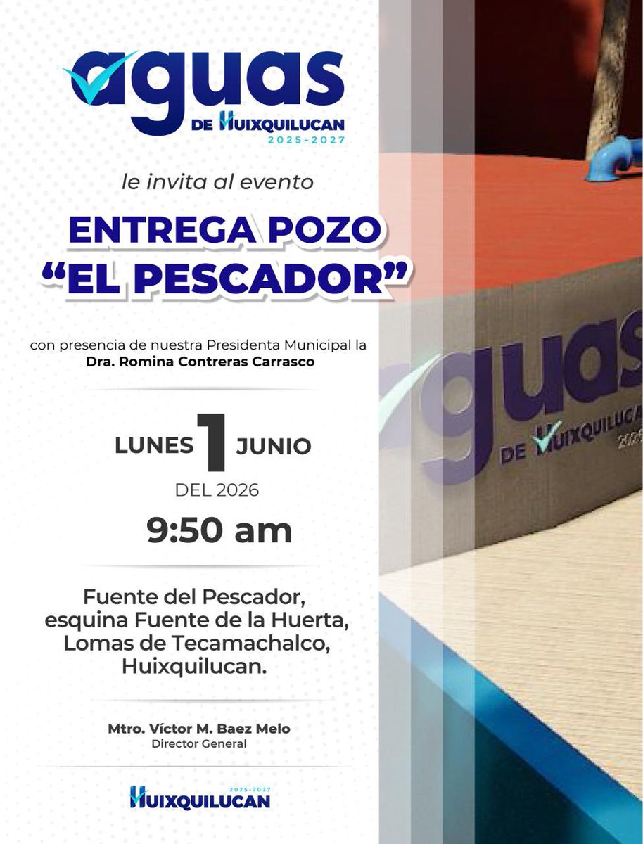 ColonosTK's tweet photo. Meses de gestión, seguimiento y trabajo conjunto entre autoridades y la Asociación de Colonos de Tecamachalco, este próximo **1 de junio** se realizará la entrega oficial del **Pozo “El Pescador”**, una obra que contribuirá a fortalecer el suministro de agua para nuestra zona. https://t.co/pGkfzPx4Fk
