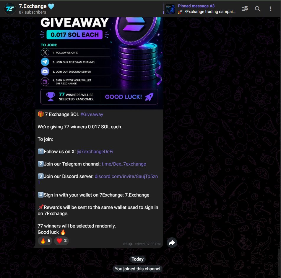 tomzedds's tweet photo. @7exchangeDeFi SOL giveaway from 7Exchange is real! Joined everything and ready! 💯💸 https://t.co/XTQ9YbPJeF