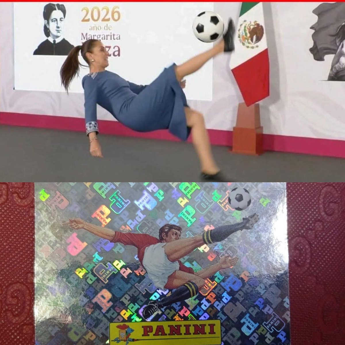 HugoValensi's tweet photo. Joder esto es cine 🚬 Claudia Sheinbaum.

#Panini #WorldCup https://t.co/0P7FgyNjWK