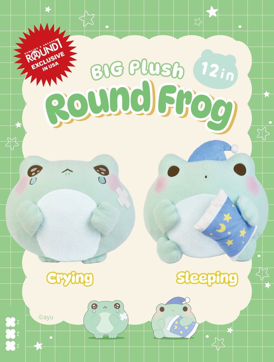 FukuyaUsa's tweet photo. 🌼🐸New Amusement Prize🐸💤

“Round Frog Crying and Sleeping”

AYU’s Round Frog – Crying Ver. and Sleeping Ver. are arriving at Round1 as big plushies! 🌟🧸
Give lots of hugs to the fluffy and adorable Round Frog! 🥰💚

AYU:@ayunoko 

#AYU #Roundfrog #FukuyaUSA #Round1USA #round1 https://t.co/qglns3FcZO