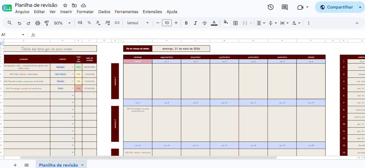 ella4tea's tweet photo. 📊Planilha 100% gratuita para controle de revisões

Oi gente! Fiz uma planilha para mim organizar melhor minhas revisões (já fazia isso antes, porém no papel) e decidi compartilhar com vocês + uma thread curta de como eu faço minhas revisões.

⌕ : #studytwt #studytwtbr #study https://t.co/ihGU0AgtCp