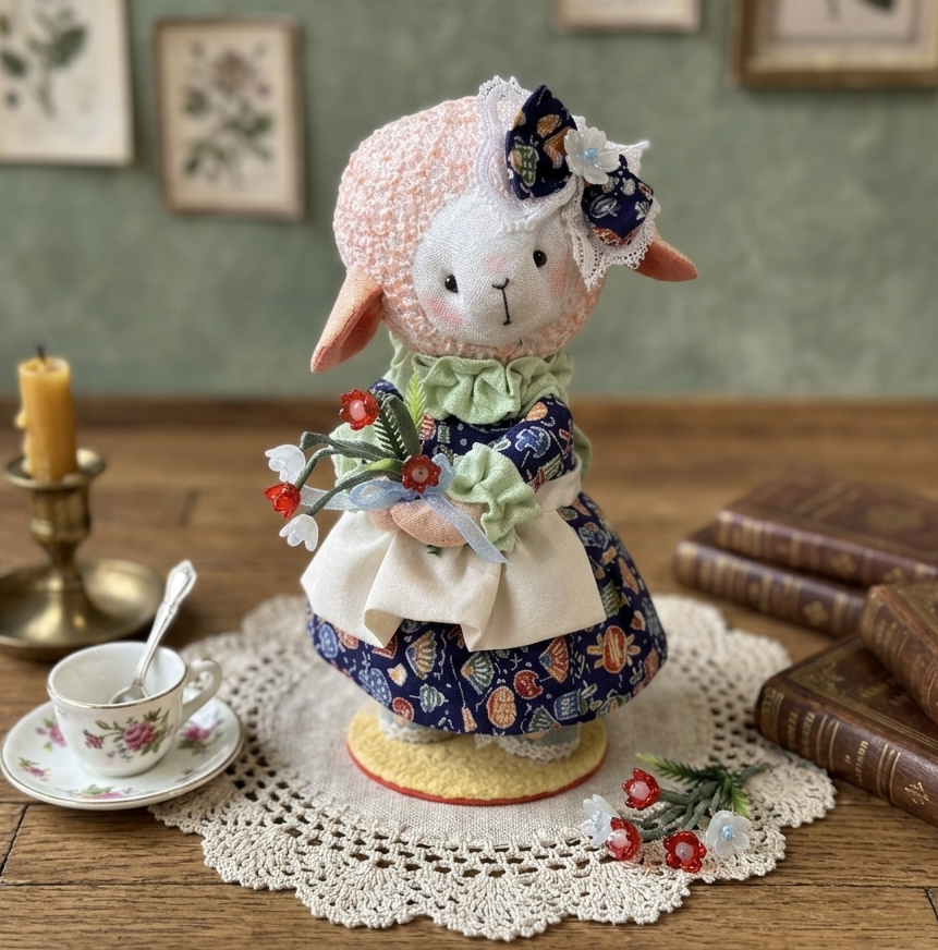 ちりめん細工 羊 置物 和風 縁起物 キット】羊のふわわちゃん ちょこんとしている愛らしい姿の羊ちゃんが