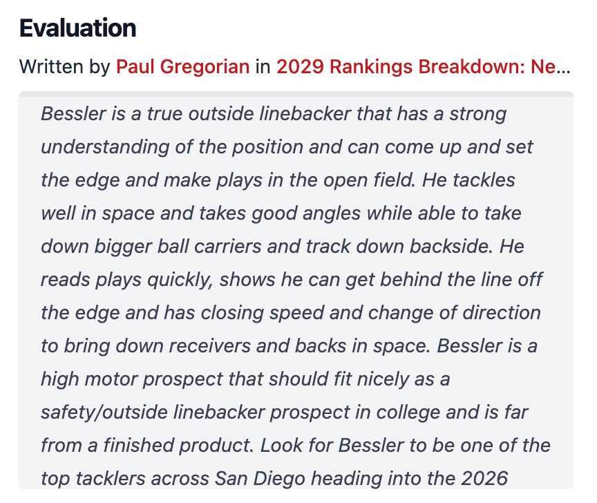 cadenbessler's tweet photo. Thank you for the evaluation! 
@PrepRedzone @PGregorian @Daygofootball @SDProspectsFB https://t.co/0HUNL9blKO