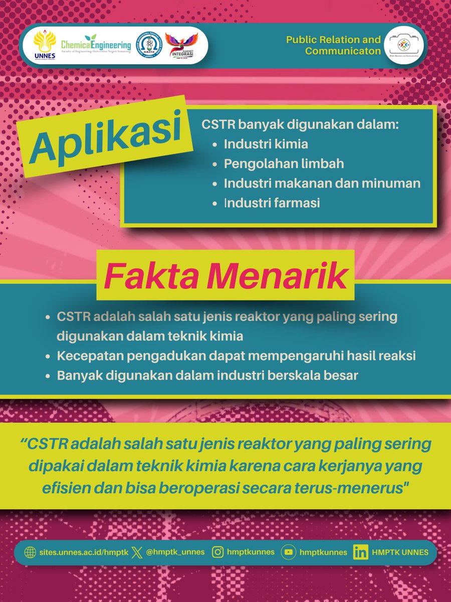 hmptk_unnes's tweet photo. Lalu, bagaimana cara kerja reaktor ini dan mengapa banyak digunakan di berbagai industri?  
Yuk, simak pada slide berikutnya! ✨

#ChemistJuni
#SalamYesWeCan
#TeknikKimiaUNNES
#KabinetIntegrasi
#HMPTK2026 https://t.co/9Z4CXyvzZF
