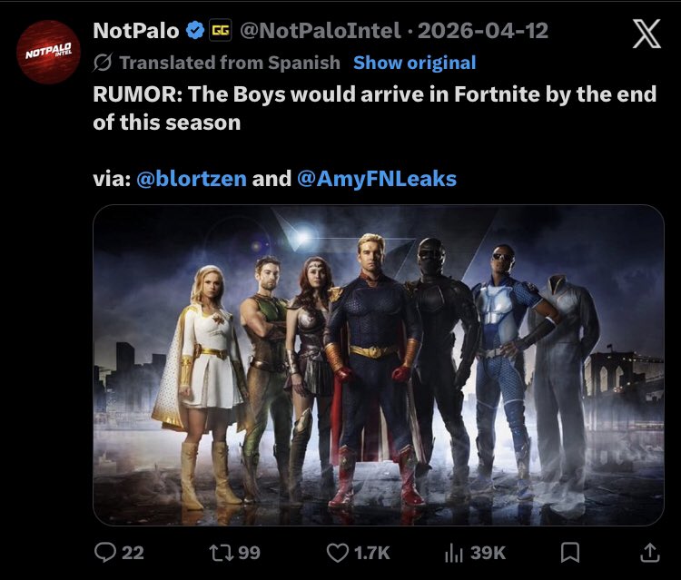 GosstyOfficial's tweet photo. So you’re telling me every big leaker lied about ‘THE BOYS’ coming to Fortnite? 😭 https://t.co/B8QX8DDh36