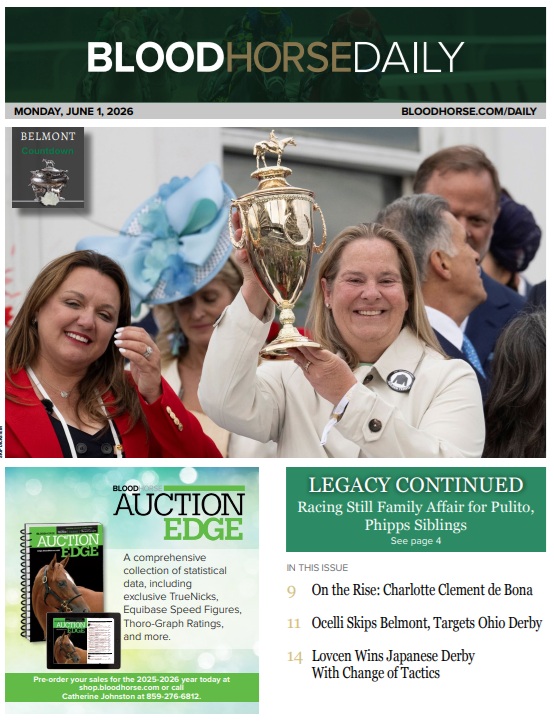 BloodHorse's tweet photo. In Monday's #BHDaily:

Racing Still Family Affair for Pulito, Phipps Siblings
On the Rise: Charlotte Clement de Bona
Ocelli Skips Belmont, Targets Ohio Derby 
Stronghold an Image of Strength in Triple Bend                       

READ MORE→https://t.co/j6EKYU6dpU https://t.co/JsWGc2GXWY