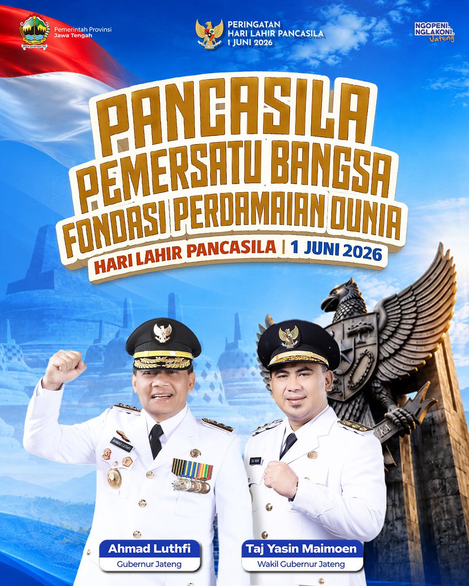 bpkadjtg's tweet photo. Pancasila Pemersatu Bangsa, Fondasi Perdamaian Dunia 🇮🇩

Pancasila mengajarkan nilai persatuan, gotong royong, dan saling menghormati dalam keberagaman.

Selamat Hari Lahir Pancasila! https://t.co/cw158qPNH8